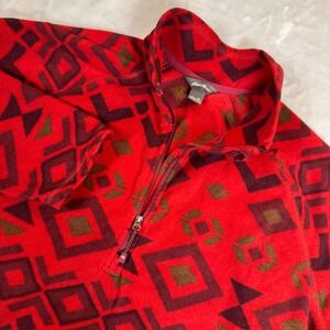 Eddie Bauer Fleece Pullover Red Geometric Aztec Print Quarter Zip Women's
